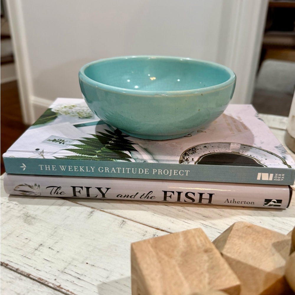 Turquoise Studio Pottery Bowl | Handmade Ceramic Crackle Glaze